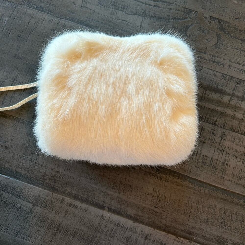 Vintage 1950s Genuine White Rabbit Fur Hand Muff Winter Warmer